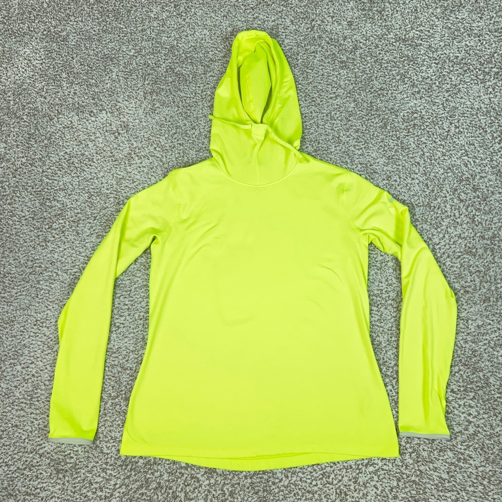 Nike Pro Hoodie Women XL Neon Yellow Running Dri-FIT Reflective Gym Sports Logo